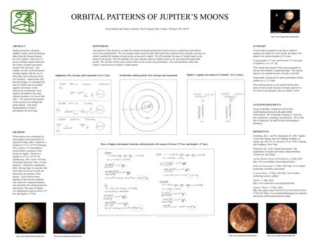 ORBITAL PATTERNS OF JUPITER’S MOONS Doug Jenkins and Tammy Schmidt, The Evergreen State College, Olympia, WA 98505 ABSTRACT Jupiter possesses a dynamic.