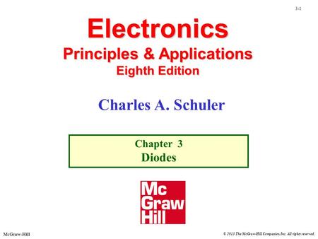 © 2013 The McGraw-Hill Companies, Inc. All rights reserved. McGraw-Hill 3-1 Electronics Principles & Applications Eighth Edition Chapter 3 Diodes Charles.