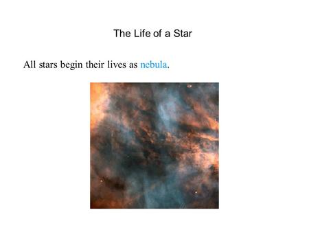 The Life of a Star All stars begin their lives as nebula.
