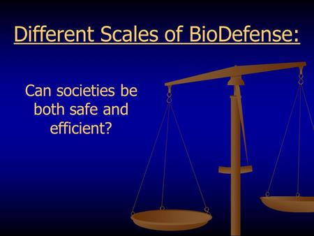 Can societies be both safe and efficient? Different Scales of BioDefense: