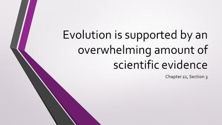 Evolution is supported by an overwhelming amount of scientific evidence Chapter 22, Section 3.
