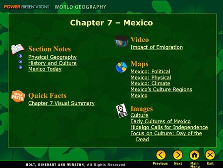 Chapter 7 – Mexico Video Section Notes Maps Quick Facts Images