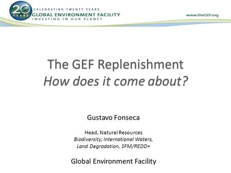 The GEF Replenishment How does it come about? Gustavo Fonseca Head, Natural Resources Biodiversity, International Waters, Land Degradation, SFM/REDD+ Global.