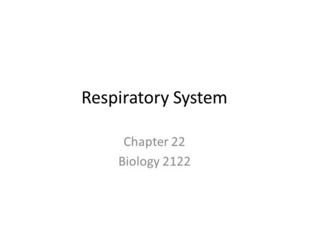 Respiratory System Chapter 22 Biology 2122. Respiratory System Functions 1. Pulmonary Ventilation 2. External Respiration 3. Respiratory Gas 4. Internal.