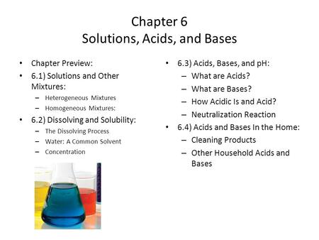 Chapter 6 Solutions, Acids, and Bases