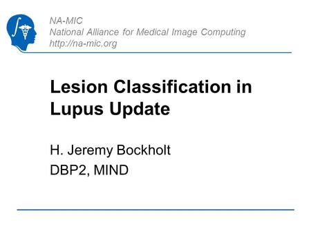 NA-MIC National Alliance for Medical Image Computing  Lesion Classification in Lupus Update H. Jeremy Bockholt DBP2, MIND.