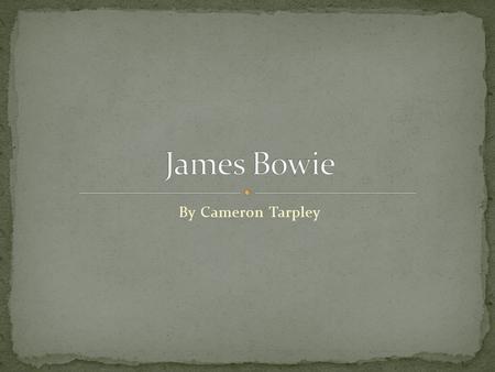 By Cameron Tarpley.  Early Years  Land Speculator  Bowie Knife  Texas  The Alamo.