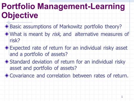 Portfolio Management-Learning Objective