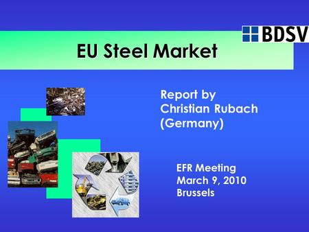EU Steel Market Report by Christian Rubach (Germany) EFR Meeting March 9, 2010 Brussels.