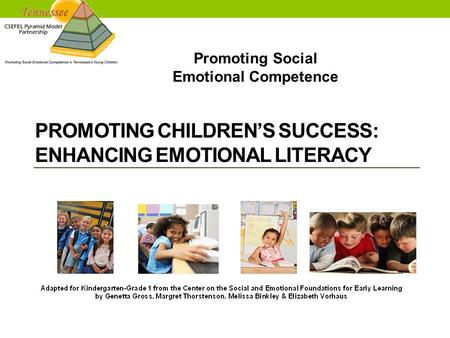 Promoting Social Emotional Competence PROMOTING CHILDREN’S SUCCESS: ENHANCING EMOTIONAL LITERACY.