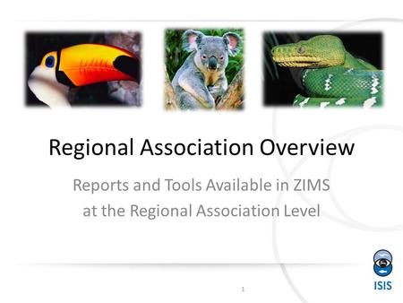 Regional Association Overview Reports and Tools Available in ZIMS at the Regional Association Level 1.