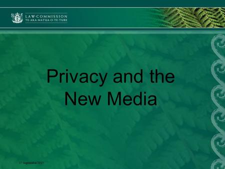17 September 2015 Privacy and the New Media. 17 September 2015 New media Websites Blogs Social media.