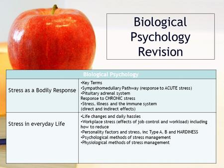 Biological Psychology Revision Biological Psychology Stress as a Bodily Response Key Terms Sympathomedullary Pathway (response to ACUTE stress) Pituitary.