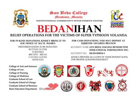 DONATIONS RECEIVED DONORS AREAS COVERED Guian, Eastern Samar Borongan, Eastern Samar Macrohon, Southern Leyte Baybay, Leyte Roxas, Capiz.