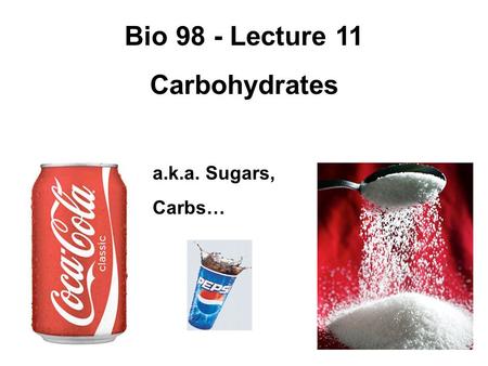 Bio 98 - Lecture 11 Carbohydrates a.k.a. Sugars, Carbs…