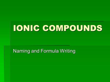 Naming and Formula Writing