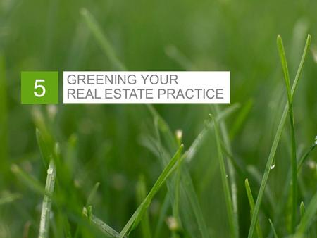 GREENING YOUR REAL ESTATE PRACTICE 5. In This Chapter  Using NAR’s Green Designation in your marketing  Green partners in your community  Greening.
