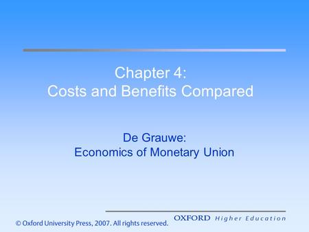 Chapter 4: Costs and Benefits Compared