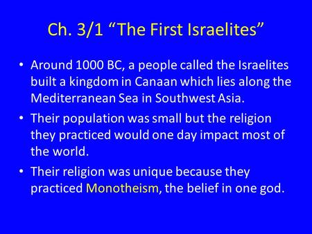 Ch. 3/1 “The First Israelites”