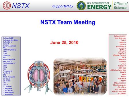 NSTX Team Meeting June 25, 2010 College W&M Colorado Sch Mines Columbia U Comp-X General Atomics INEL Johns Hopkins U LANL LLNL Lodestar MIT Nova Photonics.