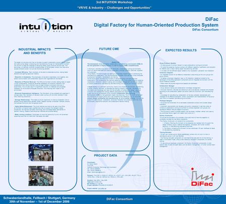 DiFac Consortium 3rd INTUITION Workshop “VR/VE & Industry – Challenges and Opportunities” Schwabenlandhalle, Fellbach / Stuttgart, Germany 30th of November.
