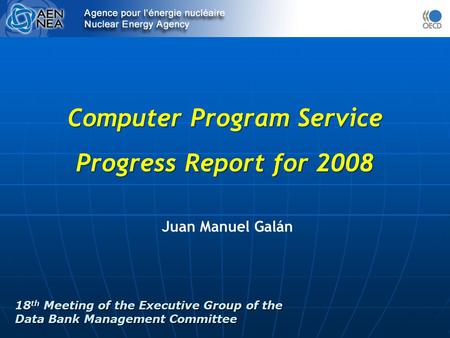 Computer Program Service Progress Report for 2008 Juan Manuel Galán 18 th Meeting of the Executive Group of the Data Bank Management Committee.