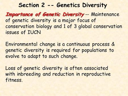 Section 2 -- Genetics Diversity