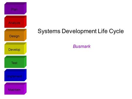 Plan Design Analyze Develop Test Implement Maintain Systems Development Life Cycle Busmark.