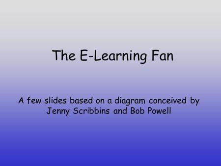 The E-Learning Fan A few slides based on a diagram conceived by Jenny Scribbins and Bob Powell.