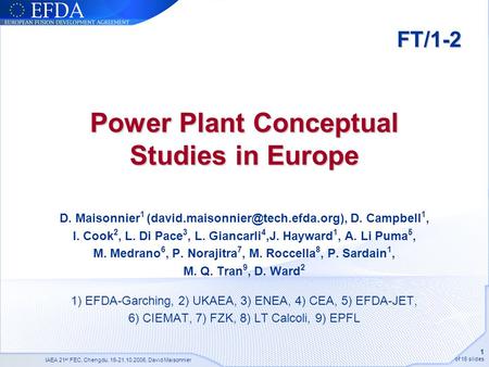Power Plant Conceptual Studies in Europe