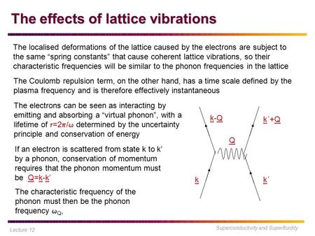 Superconductivity and Superfluidity The effects of lattice vibrations The localised deformations of the lattice caused by the electrons are subject to.