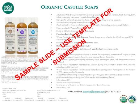 Organic Castile Soap WFM Cost (Delivered) per unit $1.99 WFM Cost (Delivered) per unit $2.99 MSRP per unit $5.99 67% MSRP per unit $9.99 70% 16oz 32oz.