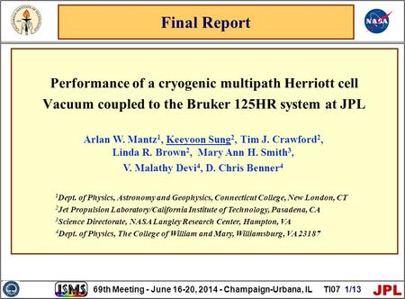 Final Report Performance of a cryogenic multipath Herriott cell