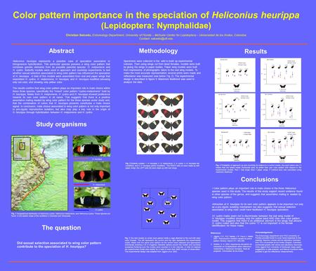 Color pattern importance in the speciation of Heliconius heurippa (Lepidoptera: Nymphalidae) Christian Salcedo, Entomology Department, University of Florida.