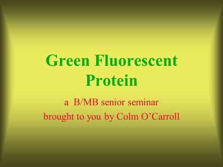 Green Fluorescent Protein a B/MB senior seminar brought to you by Colm O’Carroll.