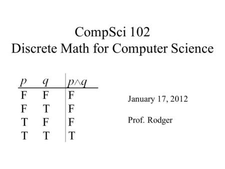 CompSci 102 Discrete Math for Computer Science January 17, 2012 Prof. Rodger.