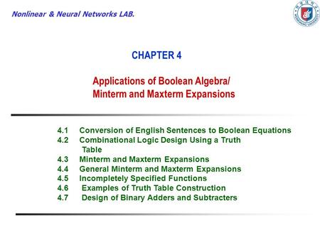 4.1	Conversion of English Sentences to Boolean Equations