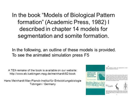 In the book “Models of Biological Pattern formation” (Academic Press, 1982) I described in chapter 14 models for segmentation and somite formation. In.