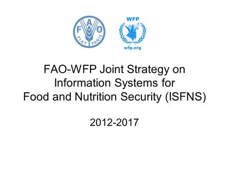 FAO-WFP Joint Strategy on Information Systems for Food and Nutrition Security (ISFNS) 2012-2017.