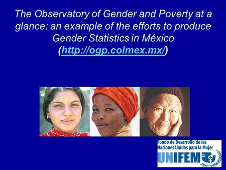 The Observatory of Gender and Poverty at a glance: an example of the efforts to produce Gender Statistics in México (http://ogp.colmex.mx/)http://ogp.colmex.mx/