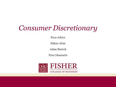Consumer Discretionary Reza Aditya Hakan Altan Adam Barrick Peter Manuselis.