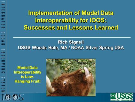 Implementation of Model Data Interoperability for IOOS: Successes and Lessons Learned Rich Signell USGS Woods Hole, MA / NOAA Silver Spring USA Model Data.