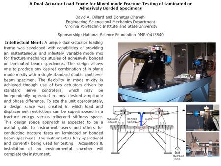 A Dual-Actuator Load Frame for Mixed-mode Fracture Testing of Laminated or Adhesively Bonded Specimens David A. Dillard and Donatus Ohanehi Engineering.