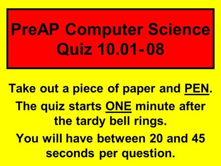 PreAP Computer Science Quiz