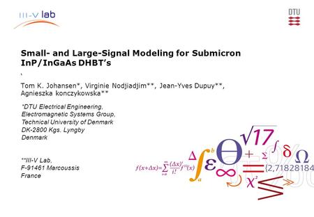 Small- and Large-Signal Modeling for Submicron InP/InGaAs DHBT’s