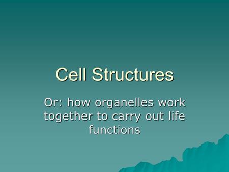 Or: how organelles work together to carry out life functions