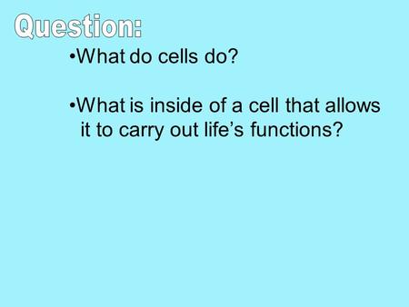 What do cells do? What is inside of a cell that allows it to carry out life’s functions?