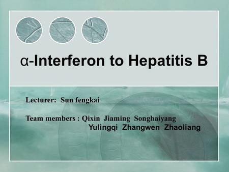 Α-Interferon to Hepatitis B Lecturer: Sun fengkai Team members : Qixin Jiaming Songhaiyang Yulingqi Zhangwen Zhaoliang.