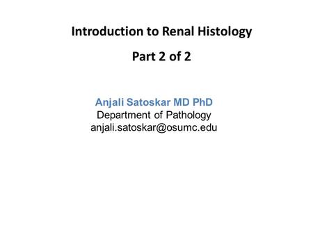 Introduction to Renal Histology Part 2 of 2 Anjali Satoskar MD PhD Department of Pathology