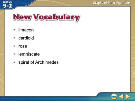 Vocabulary cardioid rose lemniscate spiral of Archimedes limacon ΄
